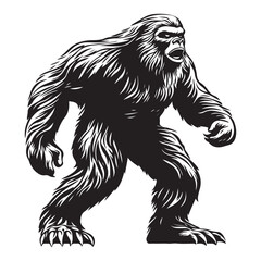 Bigfoot Silhouette Vector Illustration Isolated On White Background