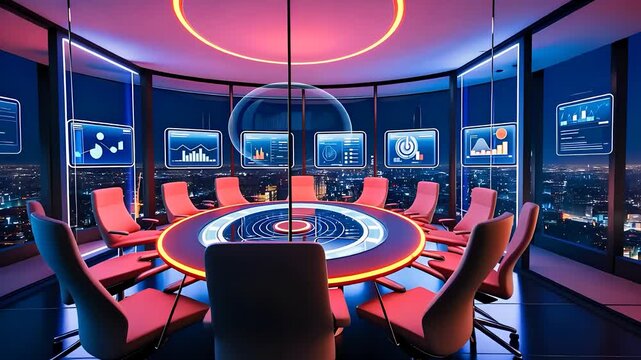 High-Tech Conference Room with Digital Displays


