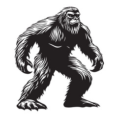Bigfoot Silhouette Vector Illustration Isolated On White Background