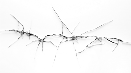 Abstract design of fractured and broken, cracked glass. Isolated cutout template on transparent or white background.