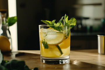 mojito cocktail on wooden table