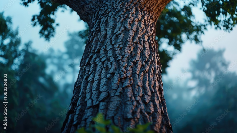 Poster Close-up view of a tree trunk showcasing intricate bark textures.