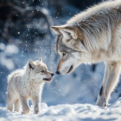 Naklejka premium wolf and cub in the snow