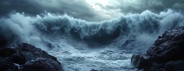 Fototapeta premium Stormy Ocean Waves Crashing Against Rocky Cliffs.