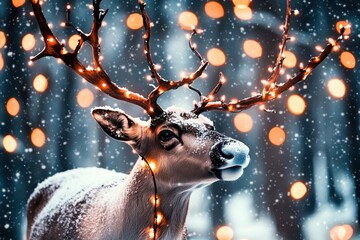 Reindeer with Glowing Lights on Antlers	