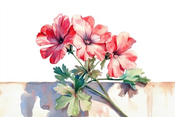 Fototapeta premium Delicate watercolor painting of red flowers in a decorative vase