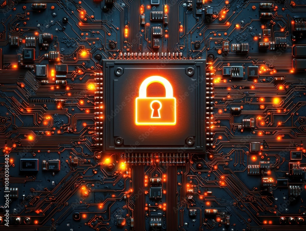 Aufkleber enhance your digital security with a glowing lock on a circuit board design