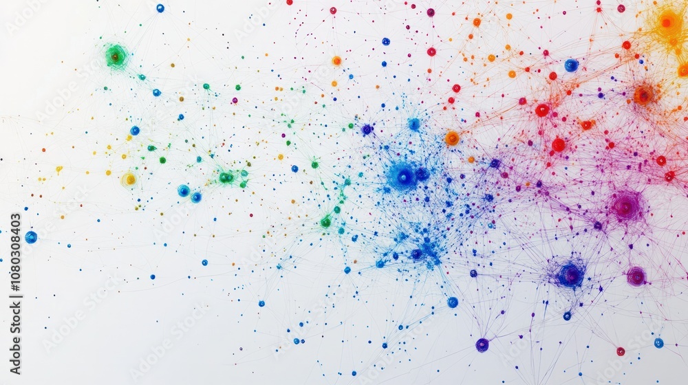 Poster a conceptual image of a quantum communication network, highlighting a network of glowing particles l