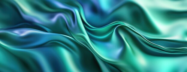 Obraz premium Flowing Satin Fabric in Green and Blue.