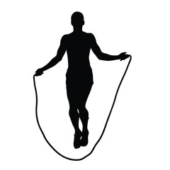 A person is jumping rope. The rope is in the air. The person is wearing a black shirt