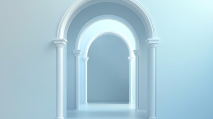 Fototapeta premium A white, minimalist hallway with arched doorways.