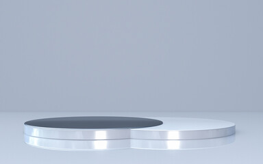 3D minimal graphic design, white silver gray podium, abstract geometric shape, stand for product presentation, space for text