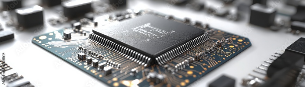 Poster explore the detailed microchip with intricate circuitry for high-tech innovations