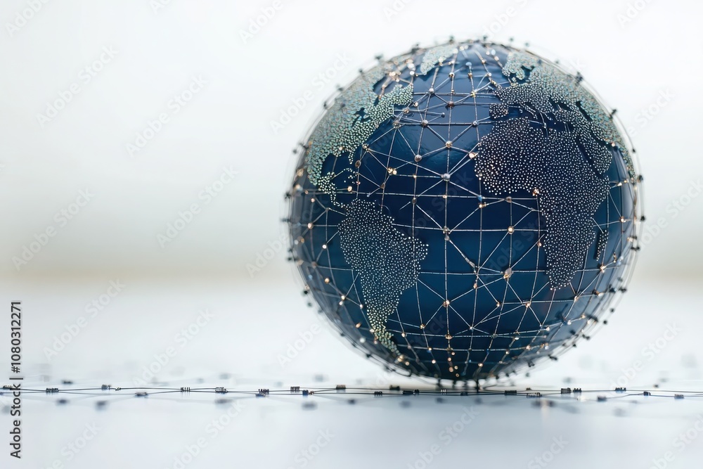 Poster explore the digital globe connecting global networks through interconnected nodes for enhanced commu