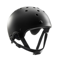 Skate helmet sports black with strap isolated on a white background.