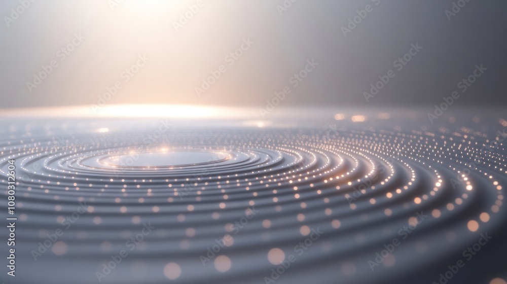 Poster showcasing a series of luminous quantum bits arranged in a circular pattern,