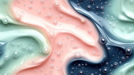 Colorful abstract liquid texture with bubbles and smooth waves