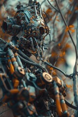 Fototapeta premium A close-up shot of a robot nestled in the branches of a tree