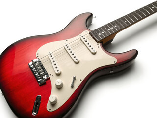Fototapeta premium vibrant electric guitar with glossy red finish, featuring classic design and multiple pickups. Perfect for musicians and music enthusiasts