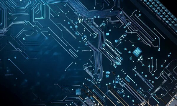 a dark blue electronic circuit on a blue background