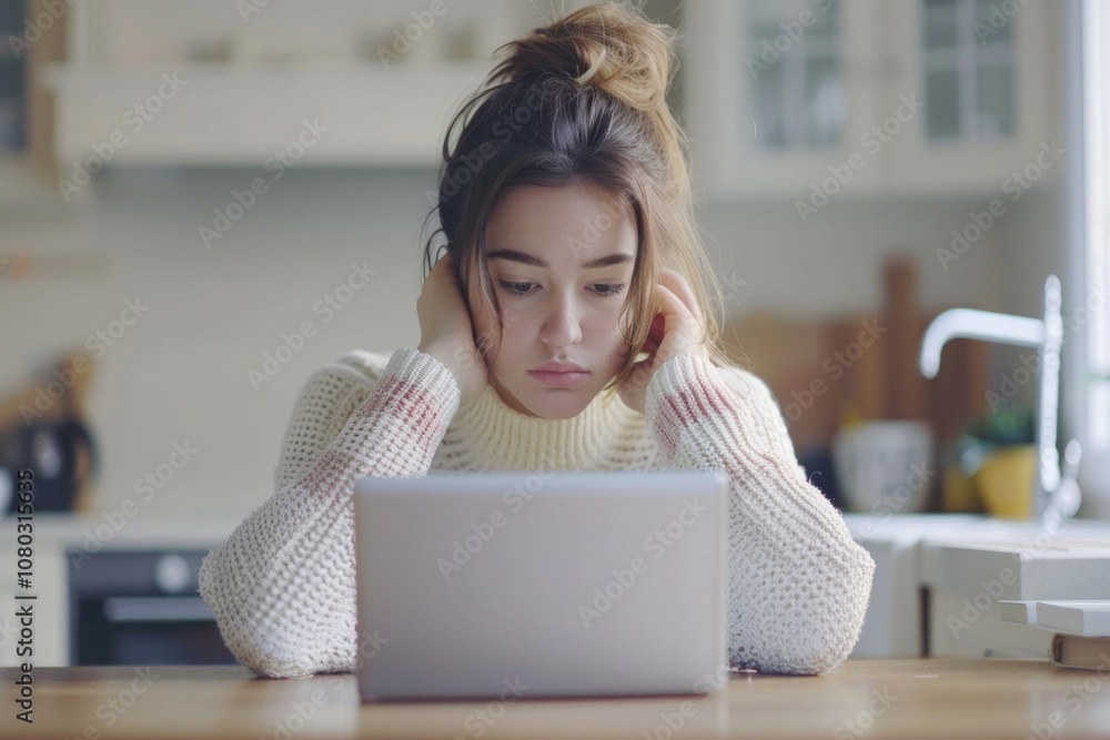 Poster a person sitting at a desk with a laptop open in front of them, ready to work or browse