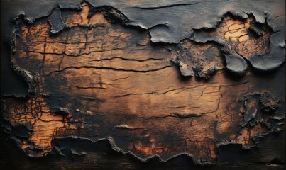 Fototapeta premium Textured background of burnt wood in shades of brown and black.