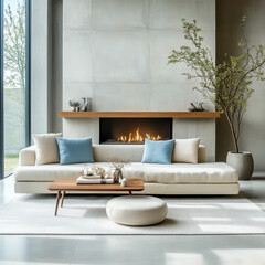Fototapeta premium interior design of modern living room, home with concrete wall