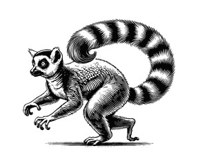 Obraz premium lemur engraving black and white outline