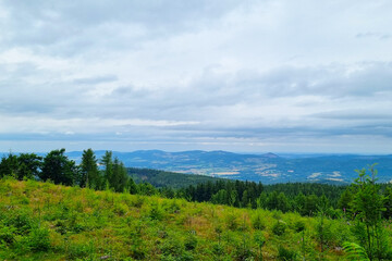 Tranquil Mountain Landscape with Lush Greenery and Expansive Sky