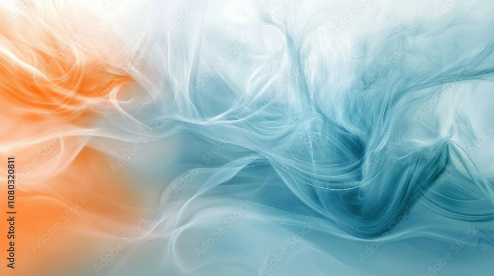 Poster a smooth blend of light blue and orange with soft, flowing abstract shapes, creating a tranquil back