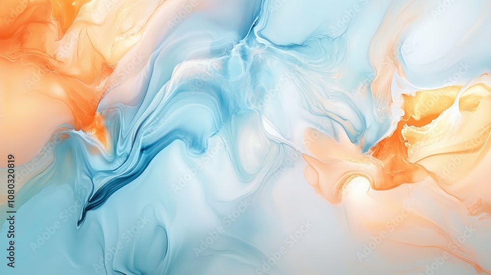 Poster a smooth blend of light blue and orange with soft, flowing abstract shapes, creating a tranquil back