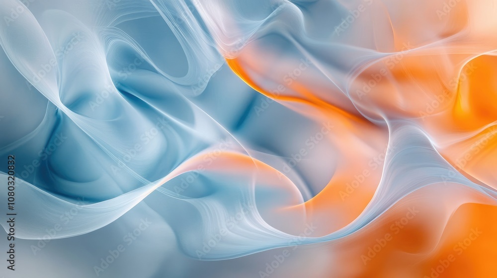 Poster a smooth blend of light blue and orange with soft, flowing abstract shapes, creating a tranquil back