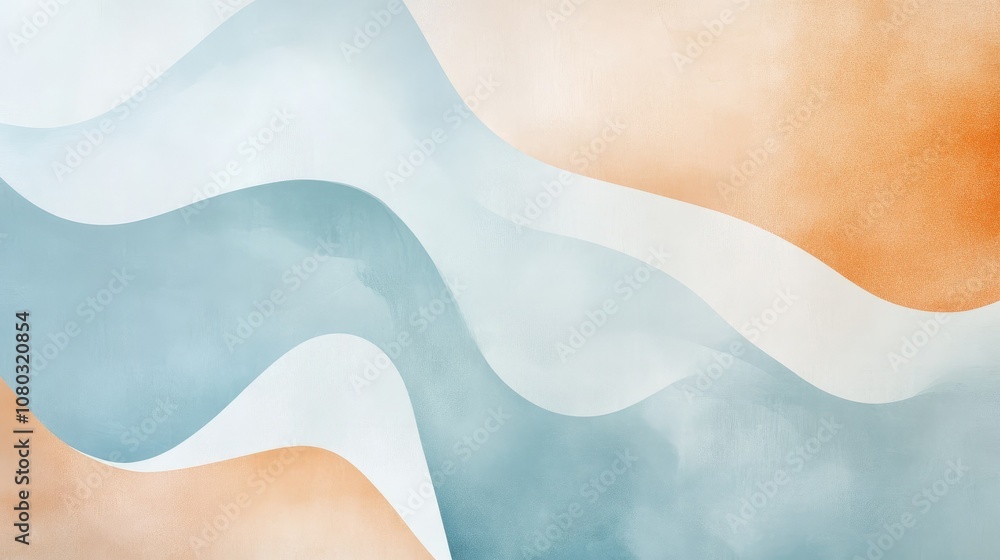 Poster a smooth blend of light blue and orange with soft, flowing abstract shapes, creating a tranquil back