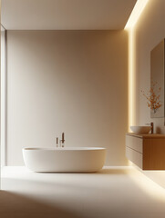minimalist bathroom with  bathtub a serene atmosphere.
