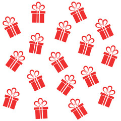 Pattern of Red Gift Boxes with White Bows on White Background