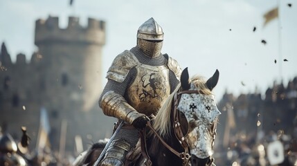 A horse and rider dressed in medieval armor, ai generated