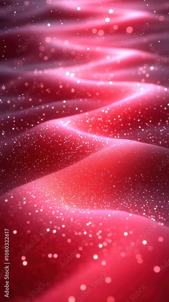 Poster Abstract red waves with sparkling particles creating a dreamy effect.