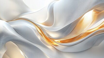 Elegant Abstract Waves in Soft White and Gold Tones Creating a Serene and Luxurious Atmosphere for Modern Design and Aesthetic Applications