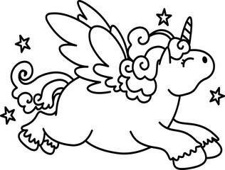 Hand drawn outline cute unicorn cartoon doodle	