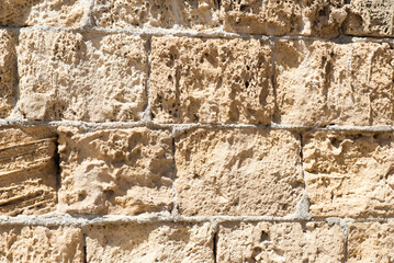 Stone wall detail at thermes of Antoninus Pius at Carthage. Ruins of Antoninus Pius thermal Baths at Carthage, Tunisia - UNESCO World Heritage Site.