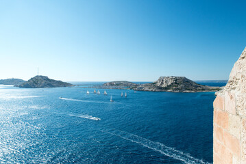 Frioul archipelago seen from atop the Chateau d'If fortress, France.