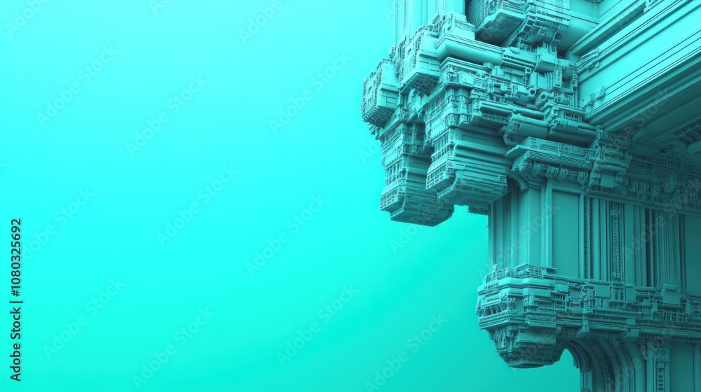 Poster abstract turquoise structure with intricate geometric design.