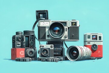 Explore the timeless charm of vintage cameras and film reels in a captivating illustration