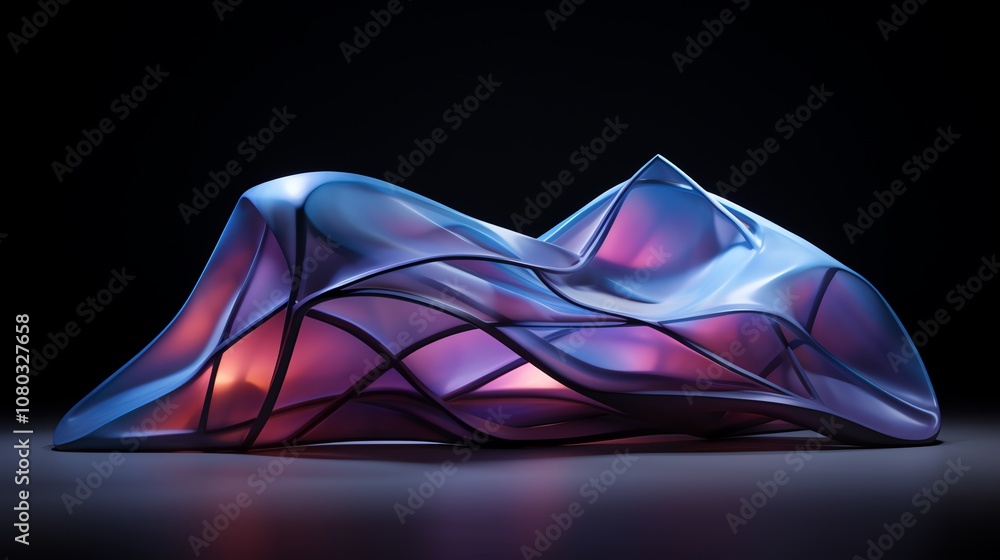 Poster abstract 3d rendering of a futuristic, biomorphic structure with a smooth, translucent surface and a