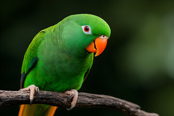 A close-up of a parrot perched on a branch, with vibrant feathers and a curious expression. A parrot in a natural setting.


