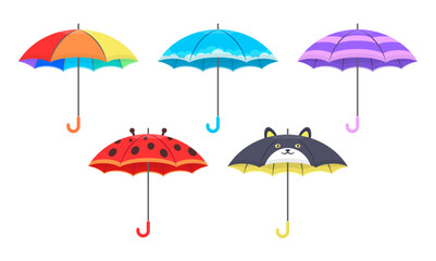 Set of colorful umbrellas. Cute umbrella for a child.