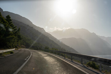 Mountain road in the Dalmatia region, Croatia, winding through scenic landscapes with breathtaking...
