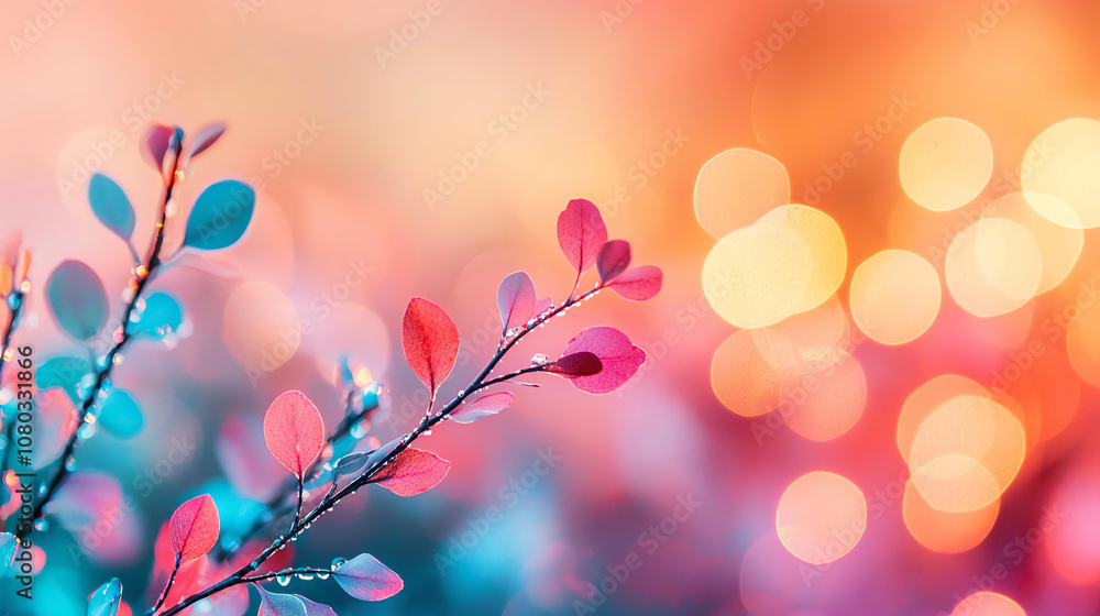 Poster abstract background soft focus leaves with vibrant colors and blurred bokeh background create dreamy
