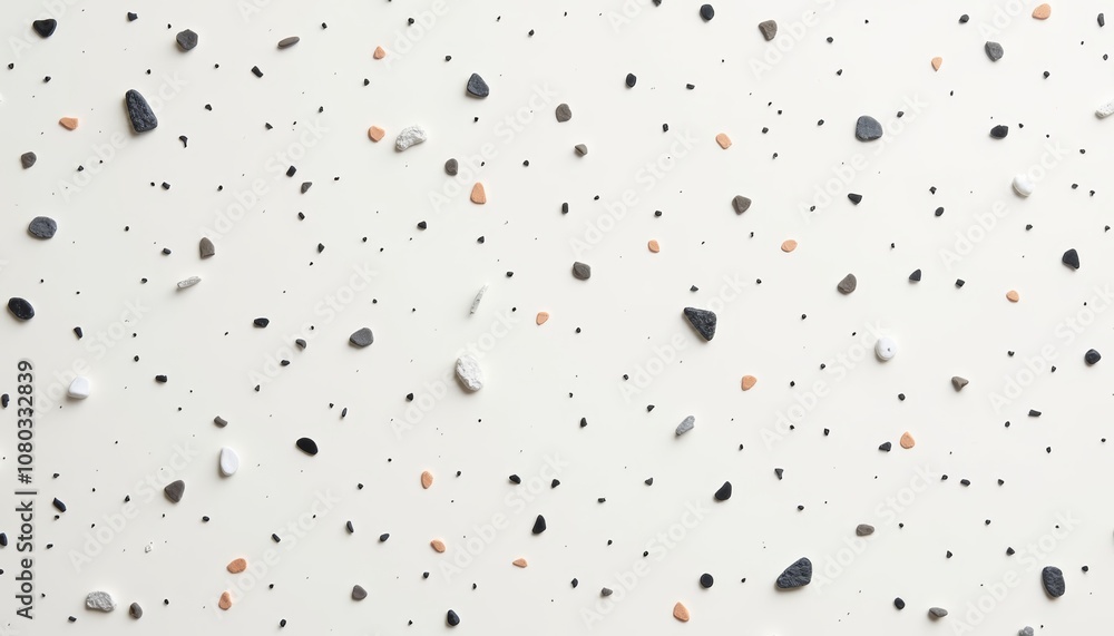 Poster terrazzo pattern background with contrasting stone fragments on a white surface for design