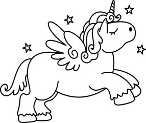 Hand drawn outline cute unicorn cartoon doodle	